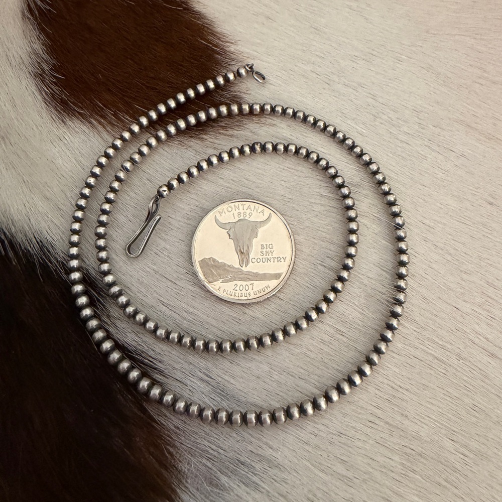 ❤️ 18” 3mm Desert Pearls Native Made Navajo Sterling Silver Made In USA Necklace - Picture 6 of 7